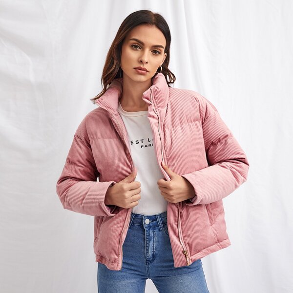 

O-ring Zipper Cord Puffer Jacket, Dusty pink