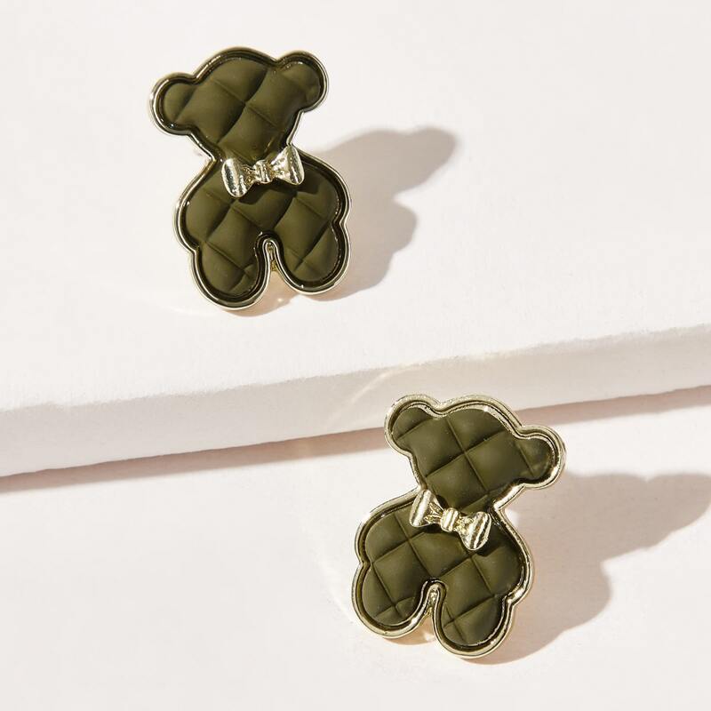 

Bear Shaped Stud Earrings, Olive green