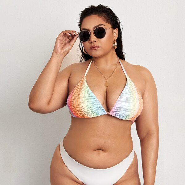

Plus Ombre Smocked Triangle Bikini Top, Multicolor