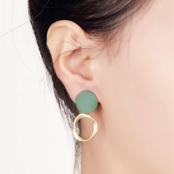 

Color Block Round Drop Earrings, Multicolor