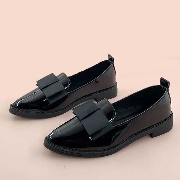 

с бантом Одноцветный Балетки, Чёрный