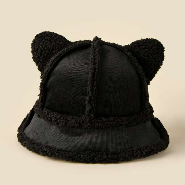 

Ear Decor Teddy Bucket Hat, Black
