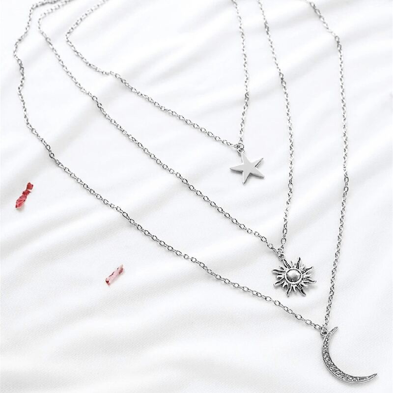 

Sun & Moon Decor Layered Necklace, Silver