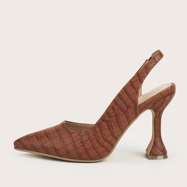 

Point Toe Slingback Pyramid Heeled Pumps, Brown