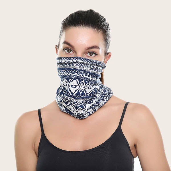 

Geo Pattern Multifunctional Ring Scarf, Navy blue