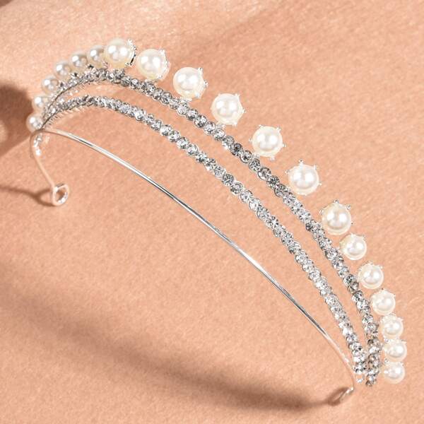 

Faux Pearl & Rhinestone Decor Hair Hoop, Silver