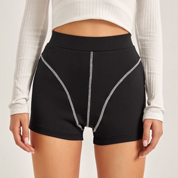 

Contrast Stitch Biker Shorts, Black