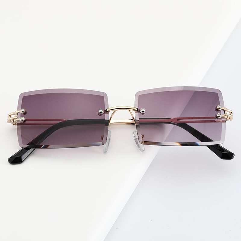 

Rectangle Rimless Sunglasses, Mauve purple