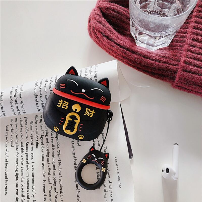 

Cartoon Cat AirPods Case, Black
