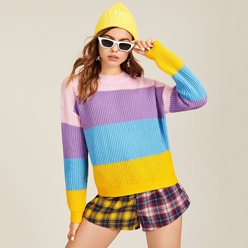 

Drop Shoulder Colorblock Sweater, Multicolor