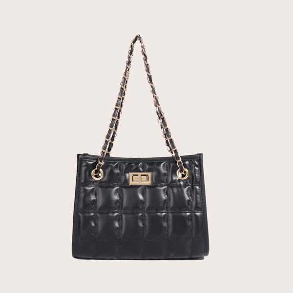 

Turn-Lock Quilted Chain Bag, Black