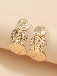 Round Design Drop Earrings - Yellow Gold - View 2
