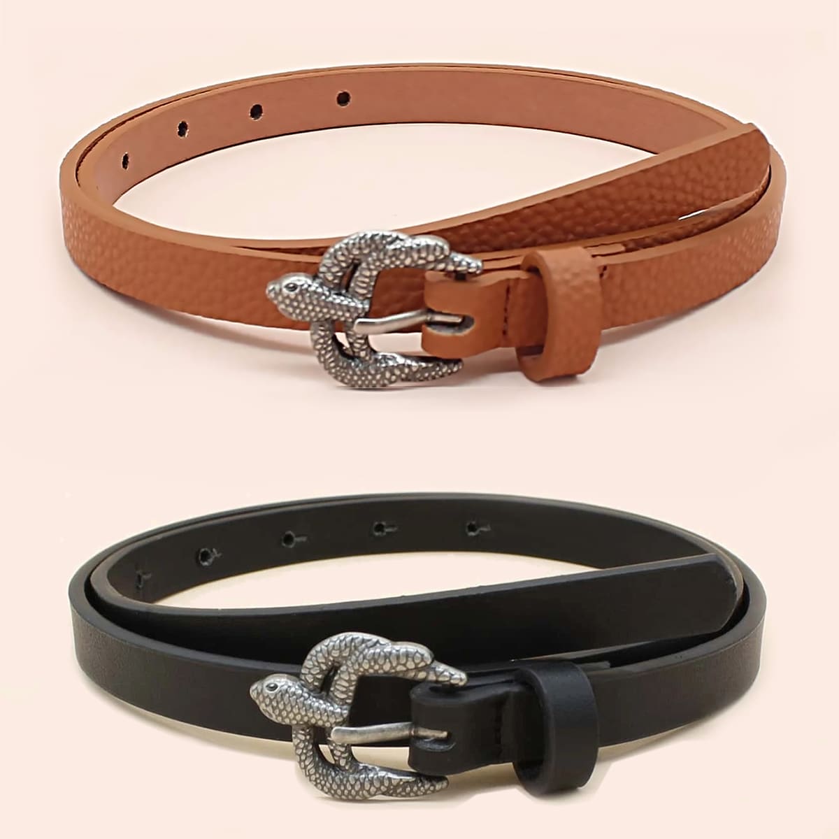 

2pcs Snake Buckle Belt, Multicolor