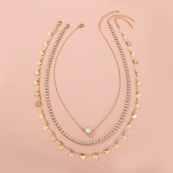 

3pcs Butterfly Charm Necklace, Gold