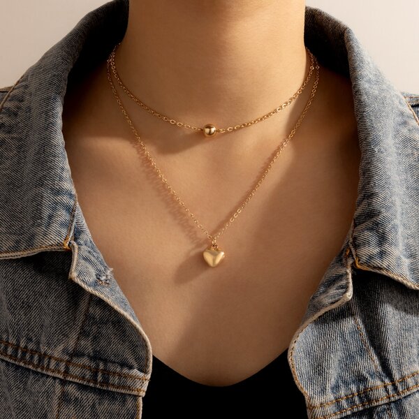 

Heart Charm Layered Necklace, Gold