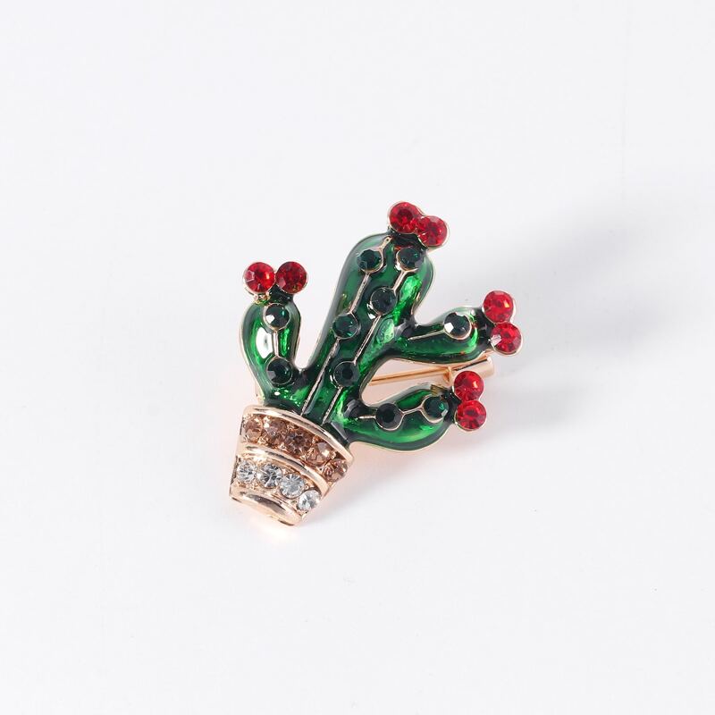 

1pc Rhinestone Cactus Brooch, Green