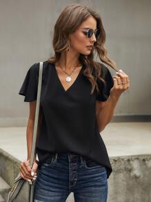 SHEIN Unity Áo sơ mi màu trơn Giải trí - màu đen - Xem 1