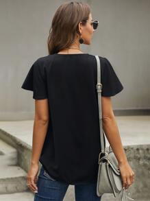 SHEIN Unity Áo sơ mi màu trơn Giải trí - màu đen - Xem 2