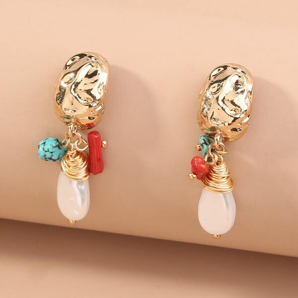 

Turquoise Decor Faux Pearl Drop Earrings, Multicolor