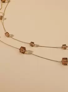 Collar a capas con diseño de cristal - Amarillo Oro - Ver 3