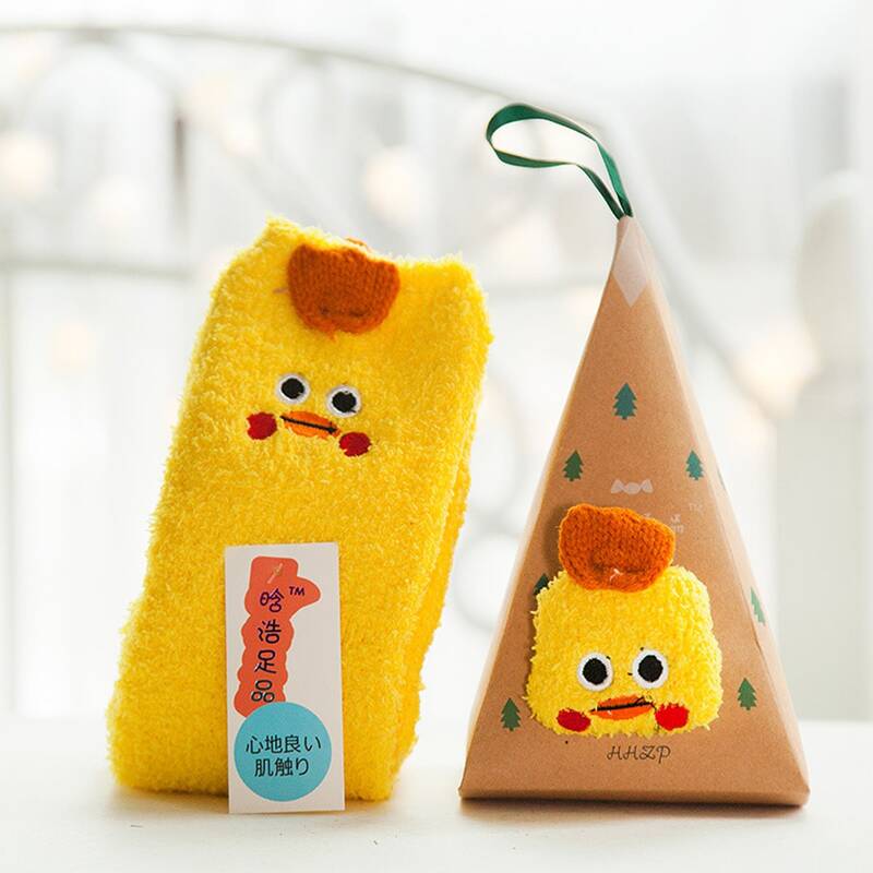 

1pair Duck Fuzzy Socks, Yellow