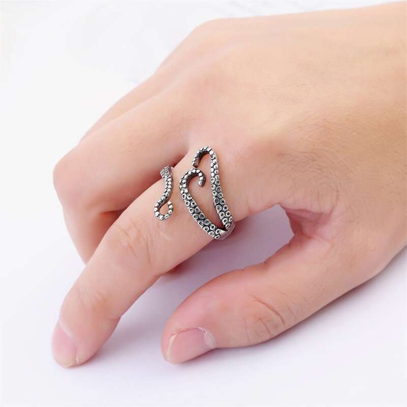 

Octopus Tentacle Cuff Ring, Antique silver