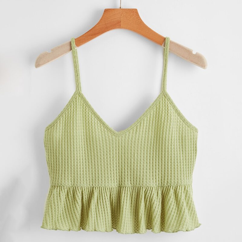 

Solid Ruffle Hem Knit Top, Lime green