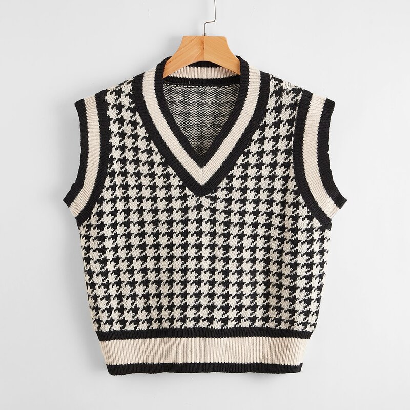 

Houndstooth Pattern Sweater Vest, Multicolor