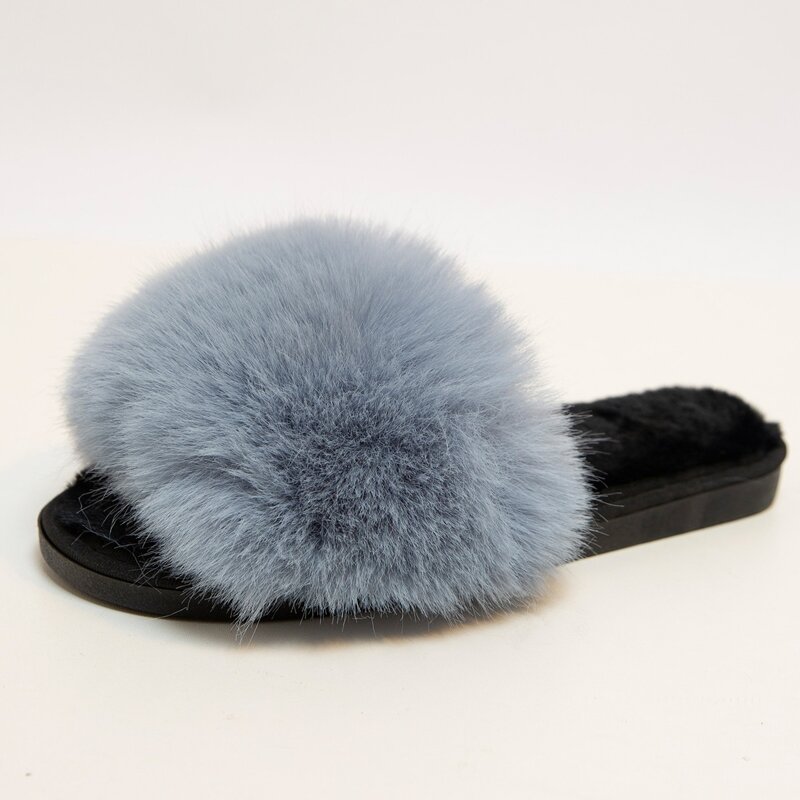 

Simple Open Toe Fluffy Slippers, Blue
