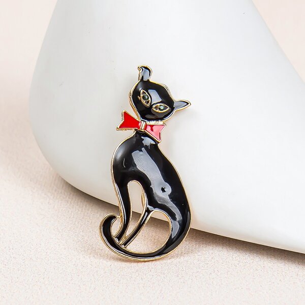 

Cat Design Brooch, Black