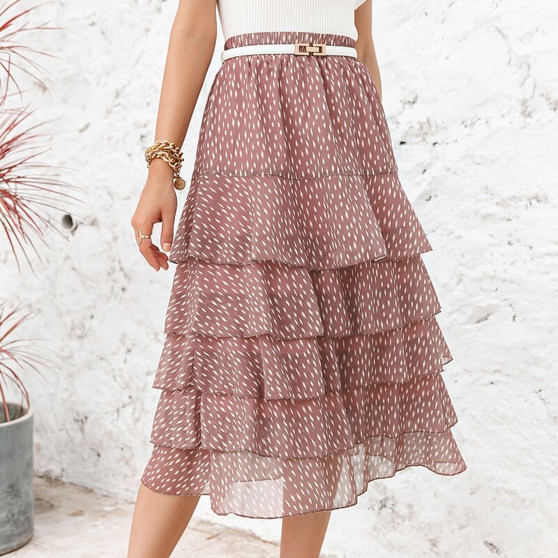 

Allover Print Layered Skirt, Dusty pink