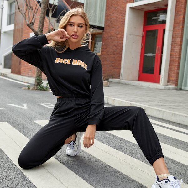 

Slogan Graphic Hoodie & Sweatpants, Black