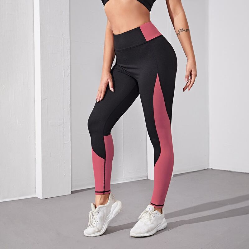 

Contrast Panel Wide Waistband Sports Leggings, Multicolor