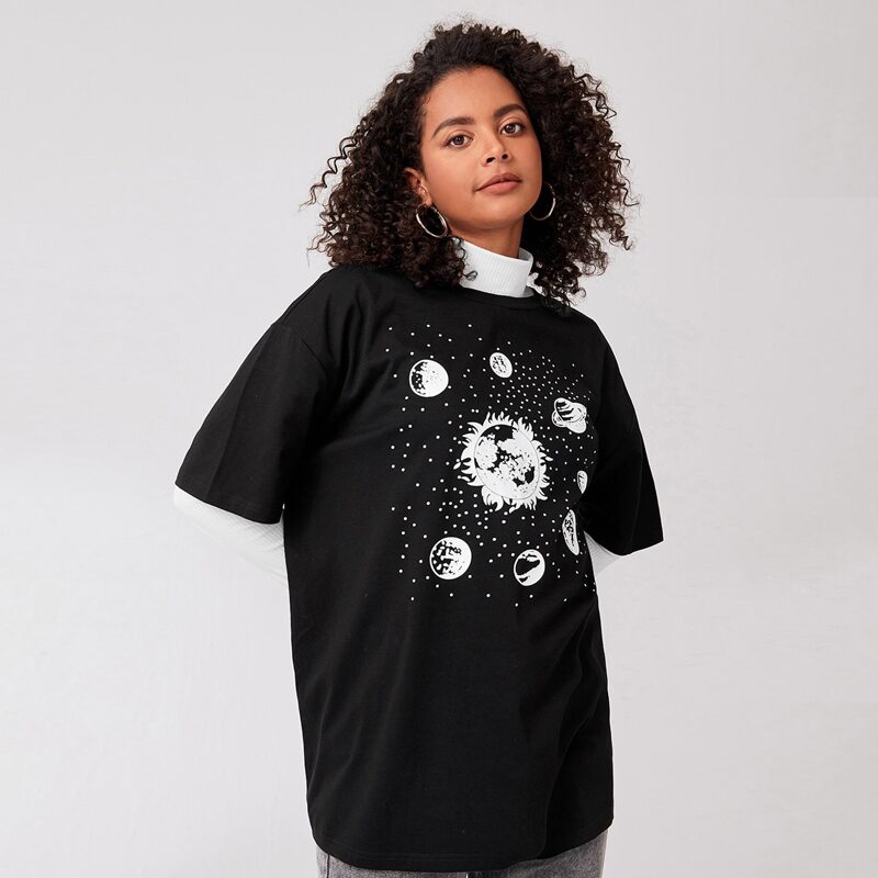 

Planets Graphic Oversized Tee, Black