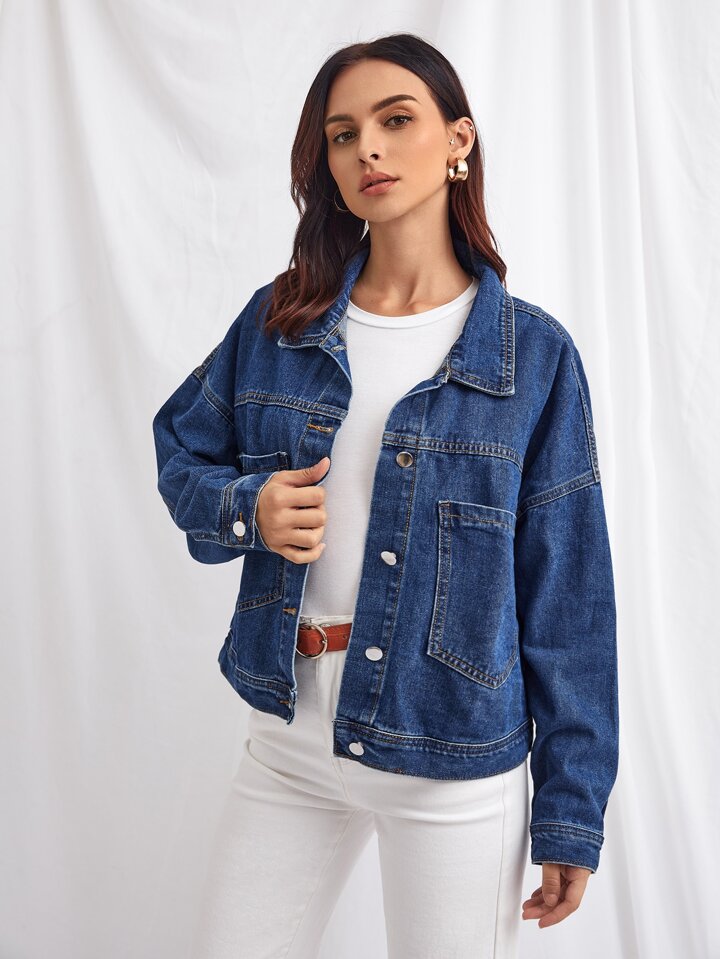 s.Oliver POCHES POITRINE - Veste en jean - hellblau/denim indigo 