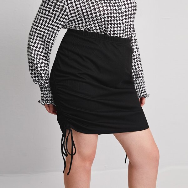 

Plus Drawstring Side Straight Skirt, Black