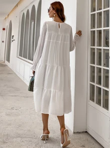 Missord Flounce Sleeve Chiffon Smock Dress - White - View 2
