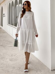 Missord Flounce Sleeve Chiffon Smock Dress - White - View 4