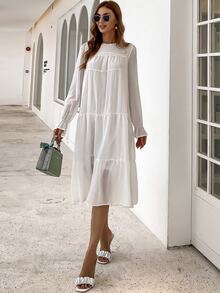 Missord Flounce Sleeve Chiffon Smock Dress - White - View 5