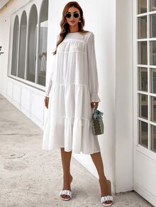 Missord Flounce Sleeve Chiffon Smock Dress - White - View 6