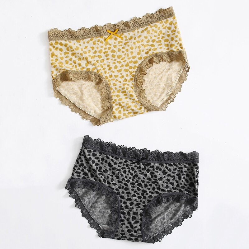 

2pack Leopard Lace Trim Panty Set, Multicolor