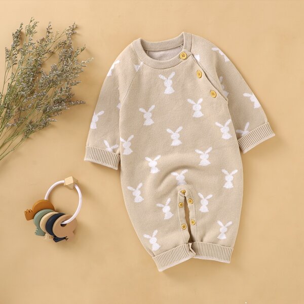 

Baby Unisex Cartoon Pattern Knit Jumpsuit, Khaki