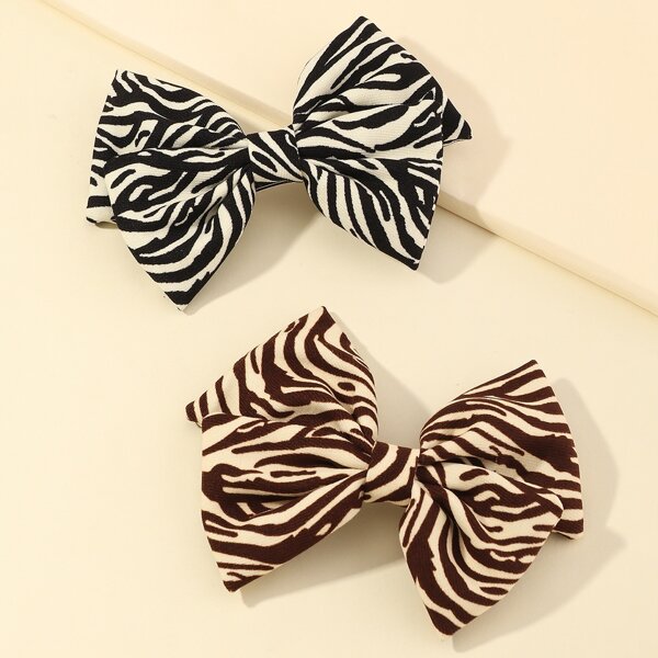 

2pcs Zebra Stripe Bow Hair Clip, Multicolor