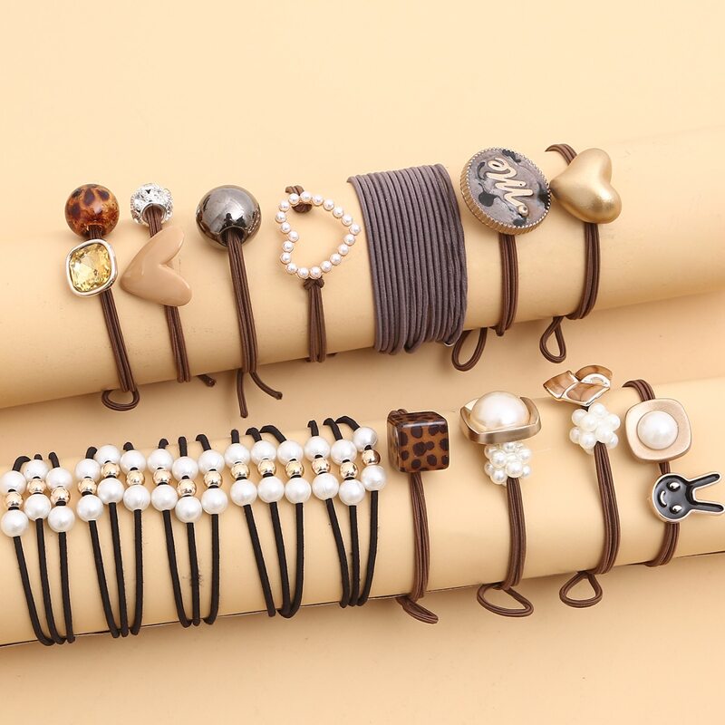 

20pcs Faux Pearl Heart Decor Hair Tie, Multicolor