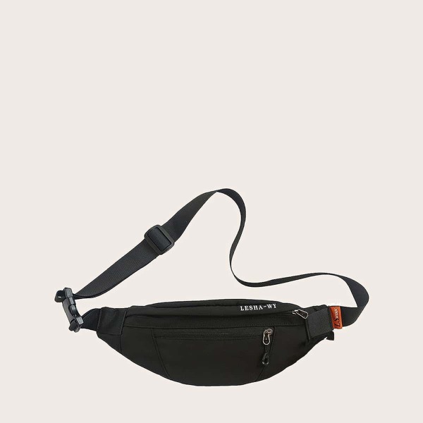

Letter Graphic Zip Front Fanny Pack, Black