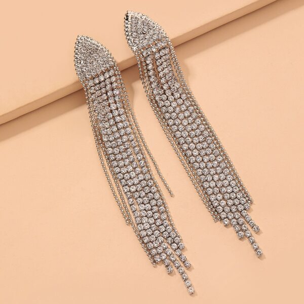 

Rhinestone Tassel Decor Drop Earrings, Silver