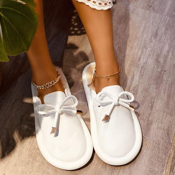 

Bow Decor Wide Fit Slippers, White