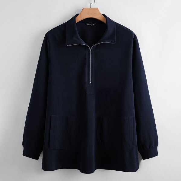 

Plus Half Zip Pocket Side Sweatshirt, Navy blue