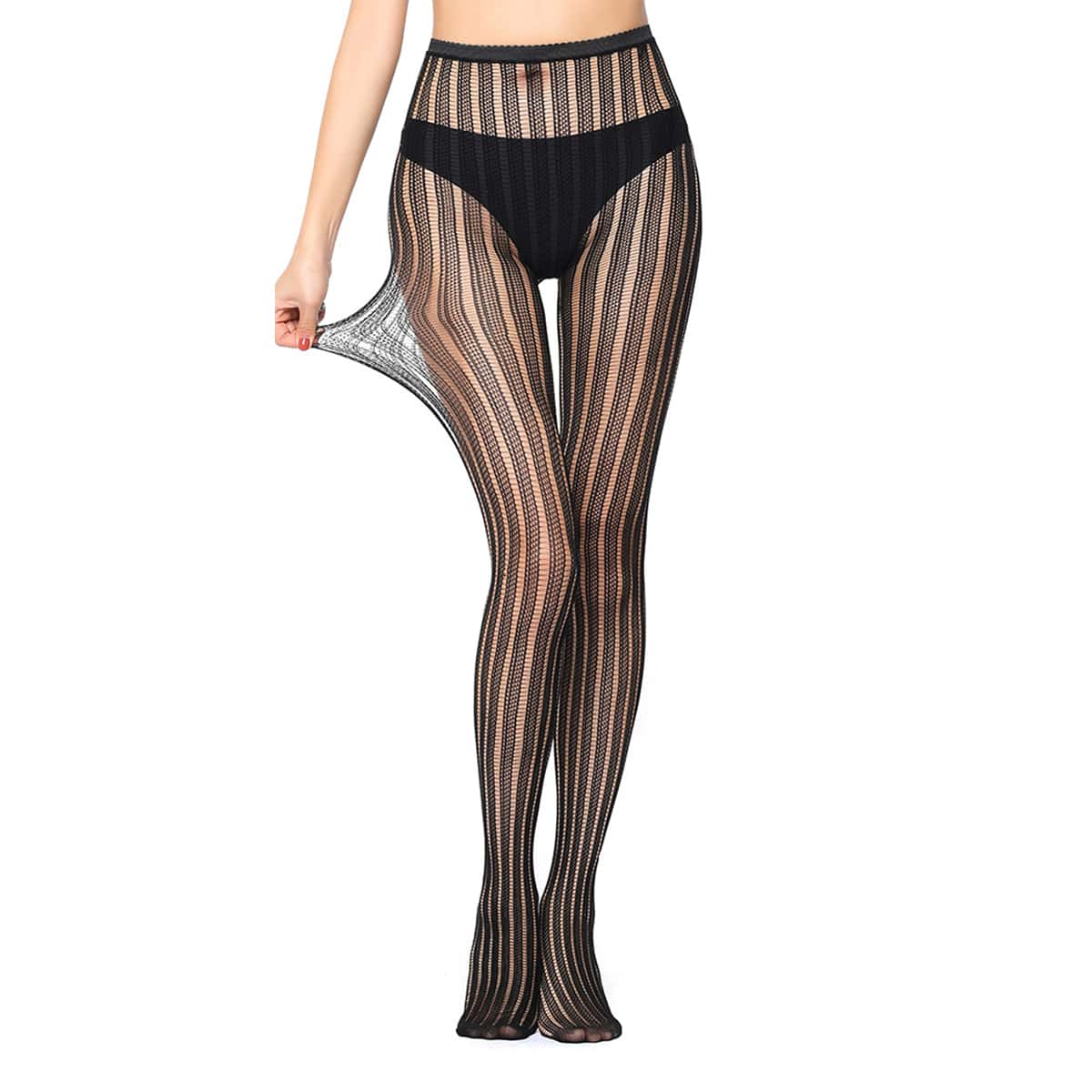 

Striped Fishnet Tights, Black