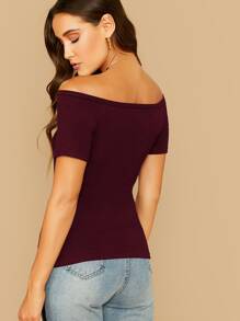 SHEIN Privé Off-the-Shoulder Form-Fitting Top - Maroon - View 2